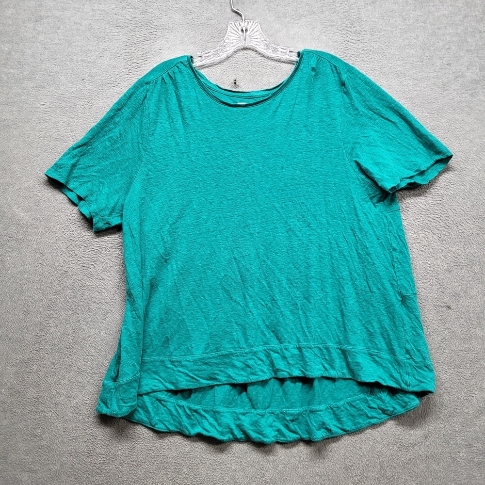Chico's Women Blouse 3 Teal Linen Scoop Neck Pullover